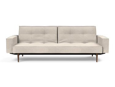 Splitback Styletto Dark Wood sovesofa med armlæn i 594 Corduroy Ivory, set forfra