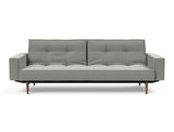 Splitback Styletto Dark Wood sovesofa med armlæn i 853 Mahoga Dove Grey, set forfra