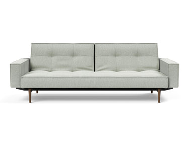 Splitback Styletto Dark Wood sovesofa med armlæn i 888 Mozart Slate Brown, set forfra