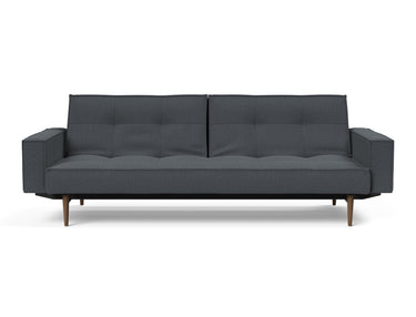 Splitback Styletto Dark Wood sovesofa med armlæn i 894 Mozart Grey Bronze, set forfra