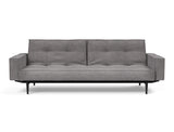 Splitback Styletto Black Wood sovesofa med armlæn i 282 Avella Warm Grey, set forfra