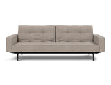 Splitback Styletto Black Wood sovesofa med armlæn i 472 Yuveno Warm Grey, set forfra