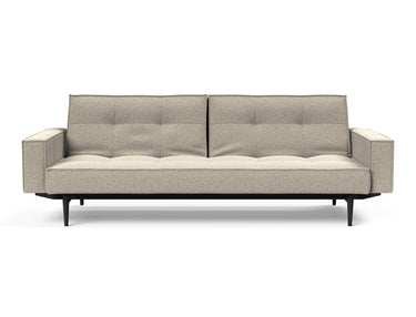 Splitback Styletto Black Wood sovesofa med armlæn i 539 Bouclé Beige, set forfra