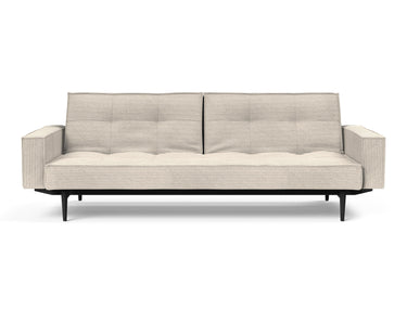 Splitback Styletto Black Wood sovesofa med armlæn i 594 Corduroy Ivory, set forfra