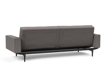 Splitback Styletto Black Wood sovesofa med armlæn i 521 Mixed Dance Grey, set skråt bagfra