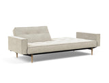 Splitback Styletto Light Wood sovesofa med armlæn i 357 Taura Off White, med den ene ryghalvdel lagt ned