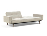 Splitback Styletto Dark Wood sovesofa med armlæn i 357 Taura Off White, med den ene ryghalvdel lagt ned