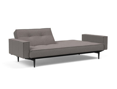 Splitback Styletto Black Wood sovesofa med armlæn i 521 Mixed Dance Grey, med den ene ryghalvdel lagt ned