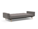 Splitback Styletto Light Wood sovesofa med armlæn i 521 Mixed Dance Grey, slået ud til seng