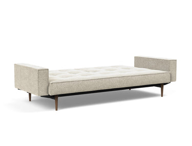 Splitback Styletto Dark Wood sovesofa med armlæn i 357 Taura Off White, slået ud til seng