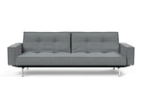 Splitback Chrome sovesofa med armlæn i 320 Corocco Shadow Grey, set forfra