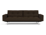 Splitback Chrome sovesofa med armlæn i 358 Taura Chocco, set forfra