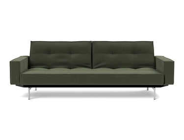 Splitback Chrome sovesofa med armlæn i 413 Esina Olive Green, set forfra