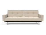 Splitback Chrome sovesofa med armlæn i 586 Phobos Latte, set forfra