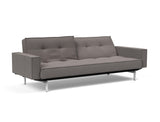 Splitback Chrome sovesofa med armlæn i 521 Mixed Dance Grey, med den ene ryghalvdel lænet tilbage