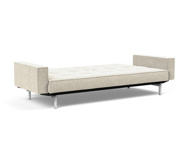 Splitback Chrome sovesofa med armlæn i 357 Taura Off White, slået ud til seng