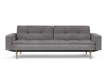 Dublexo Styletto Light Wood sovesofa med armlæn i 282 Avella Warm Grey, set forfra