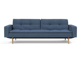 Dublexo Styletto Light Wood sovesofa med armlæn i 302 Weda Blue, set forfra