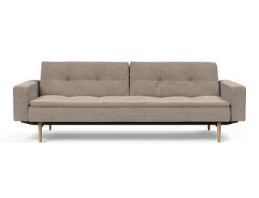 Dublexo Styletto Light Wood sovesofa med armlæn i 318 Cordufine Beige, set forfra