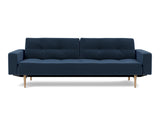 Dublexo Styletto Light Wood sovesofa med armlæn i 414 Esina Indigo Blue, set forfra
