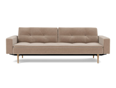 Dublexo Styletto Light Wood sovesofa med armlæn i 417 Esina Mocha, set forfra