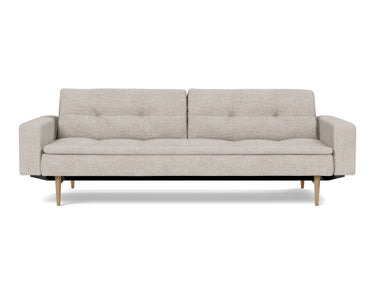 Dublexo Styletto Light Wood sovesofa med armlæn i 471 Yuveno Sand, set forfra