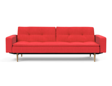 Dublexo Styletto Light Wood sovesofa med armlæn i 511 Elegance Red, set forfra