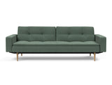 Dublexo Styletto Light Wood sovesofa med armlæn i 518 Elegance Green, set forfra