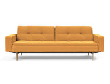 Dublexo Styletto Light Wood sovesofa med armlæn i 536 Bouclé Ochre, set forfra