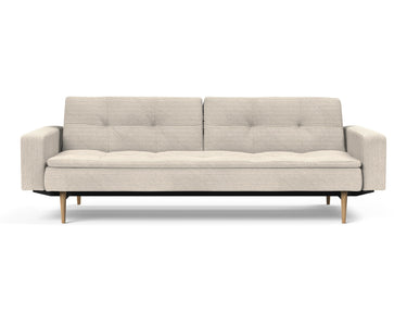 Dublexo Styletto Light Wood sovesofa med armlæn i 594 Corduroy Ivory, set forfra