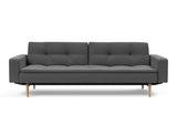 Dublexo Styletto Light Wood sovesofa med armlæn i 852 Mahoga Seal Grey, set forfra