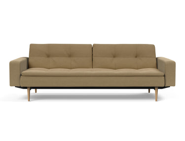 Dublexo Styletto Light Wood sovesofa med armlæn i 860 Yogia Olive Brown, set forfra