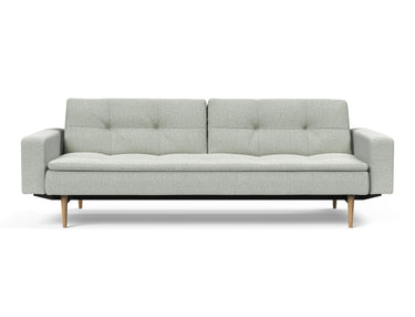 Dublexo Styletto Light Wood sovesofa med armlæn i 888 Mozart Slate Brown, set forfra