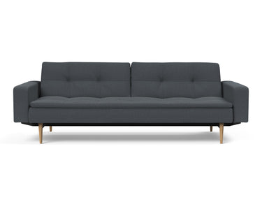 Dublexo Styletto Light Wood sovesofa med armlæn i 894 Mozart Grey Bronze, set forfra
