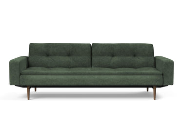 Dublexo Styletto Dark Wood sovesofa med armlæn i 281 Avella Pine Green, set forfra