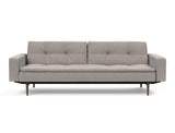 Dublexo Styletto Dark Wood sovesofa med armlæn i 321 Corocco Warm Grey, set forfra