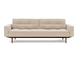 Dublexo Styletto Dark Wood sovesofa med armlæn i 410 Esina Almond, set forfra