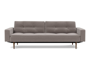 Dublexo Styletto Dark Wood sovesofa med armlæn i 418 Esina Truffle, set forfra
