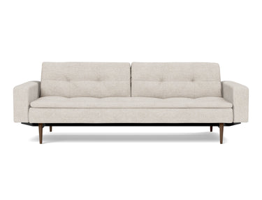 Dublexo Styletto Dark Wood sovesofa med armlæn i 470 Yuveno Natural, set forfra