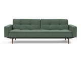 Dublexo Styletto Dark Wood sovesofa med armlæn i 518 Elegance Green, set forfra