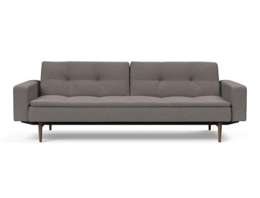 Dublexo Styletto Dark Wood sovesofa med armlæn i 521 Mixed Dance Grey, set forfra