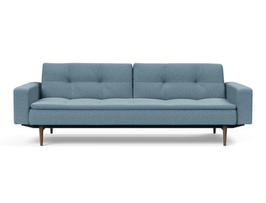 Dublexo Styletto Dark Wood sovesofa med armlæn i 525 Mixed Dance Light Blue, set forfra