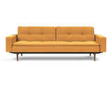 Dublexo Styletto Dark Wood sovesofa med armlæn i 536 Bouclé Ochre, set forfra
