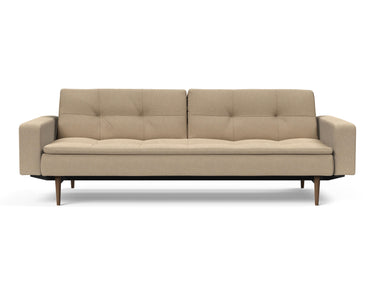 Dublexo Styletto Dark Wood sovesofa med armlæn i 587 Phobos Mocha, set forfra