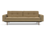 Dublexo Styletto Dark Wood sovesofa med armlæn i 860 Yogia Olive Brown, set forfra