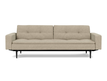 Dublexo Styletto Black Wood sovesofa med armlæn i 356 Taura Sand, set forfra