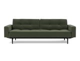 Dublexo Styletto Black Wood sovesofa med armlæn i 413 Esina Olive Green, set forfra