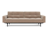 Dublexo Styletto Black Wood sovesofa med armlæn i 417 Esina Mocha, set forfra