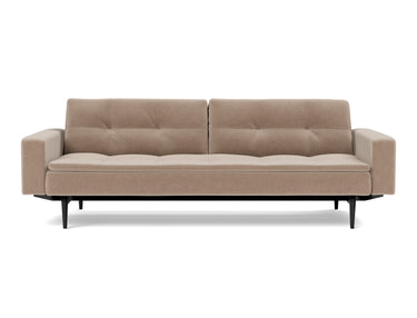 Dublexo Styletto Black Wood sovesofa med armlæn i 417 Esina Mocha, set forfra