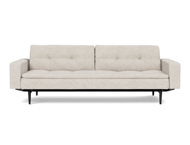 Dublexo Styletto Black Wood sovesofa med armlæn i 470 Yuveno Natural, set forfra